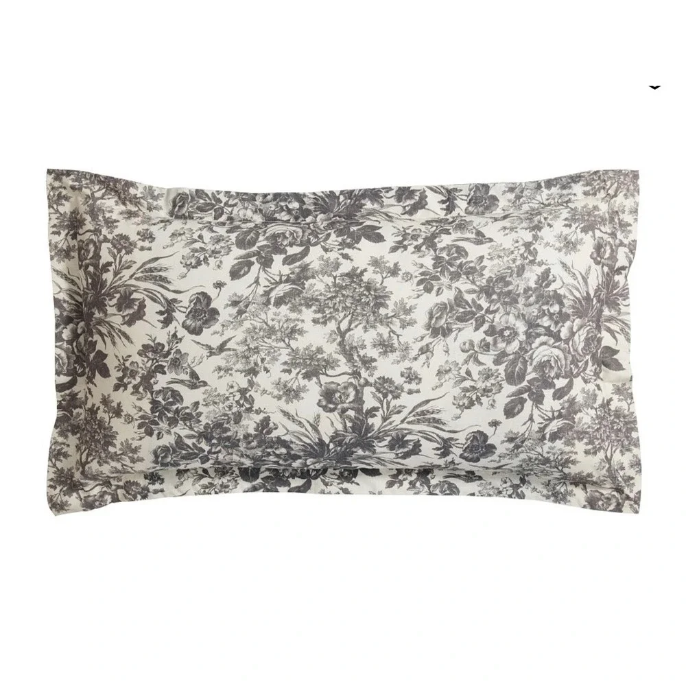 Pottery Barn Sorrel Toile (1) King Sham Black White Floral Botanical Cotton NEW